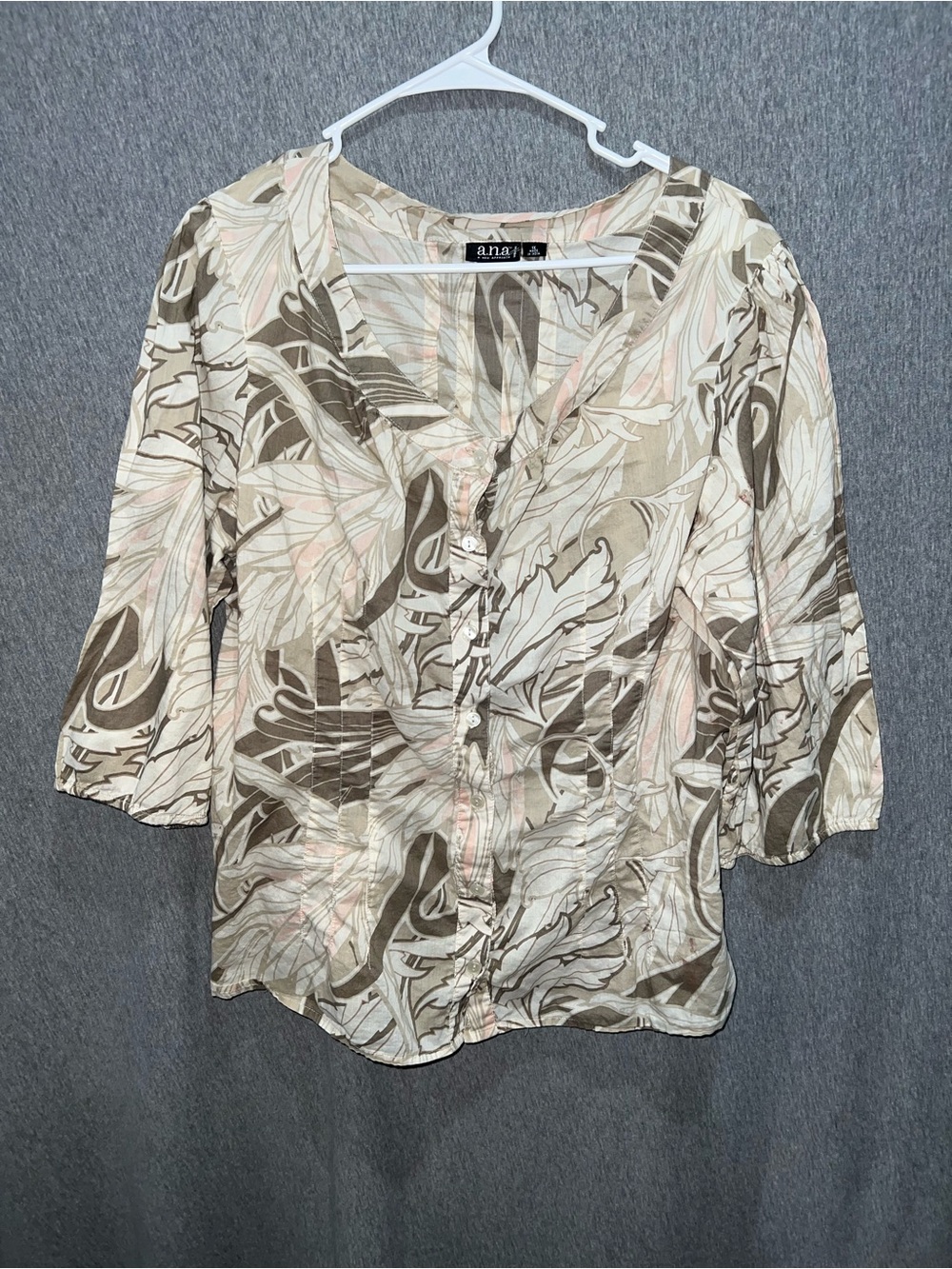 a.n.a Printed Button-Front Blouse - Cream, Brown & Pink